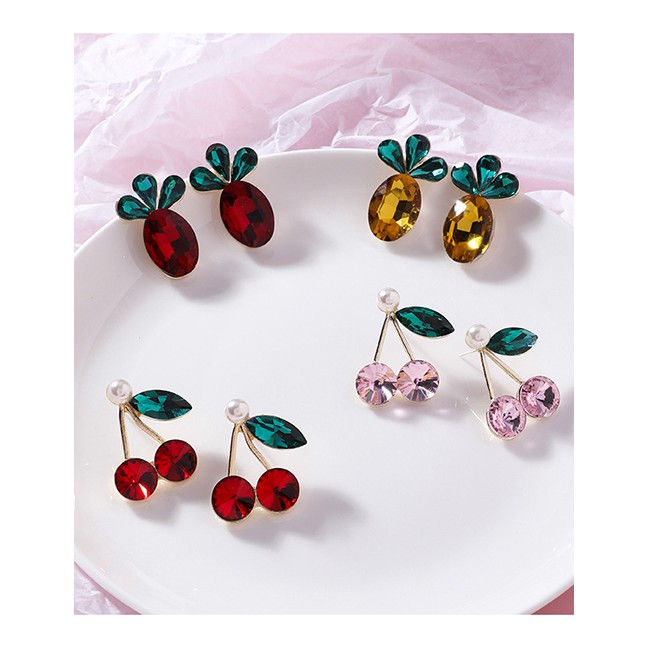 LRC Anting Tusuk Fashion Cherry 925 Silver Needle Crystal Gemstone Fruit Stud Earrings F6563X