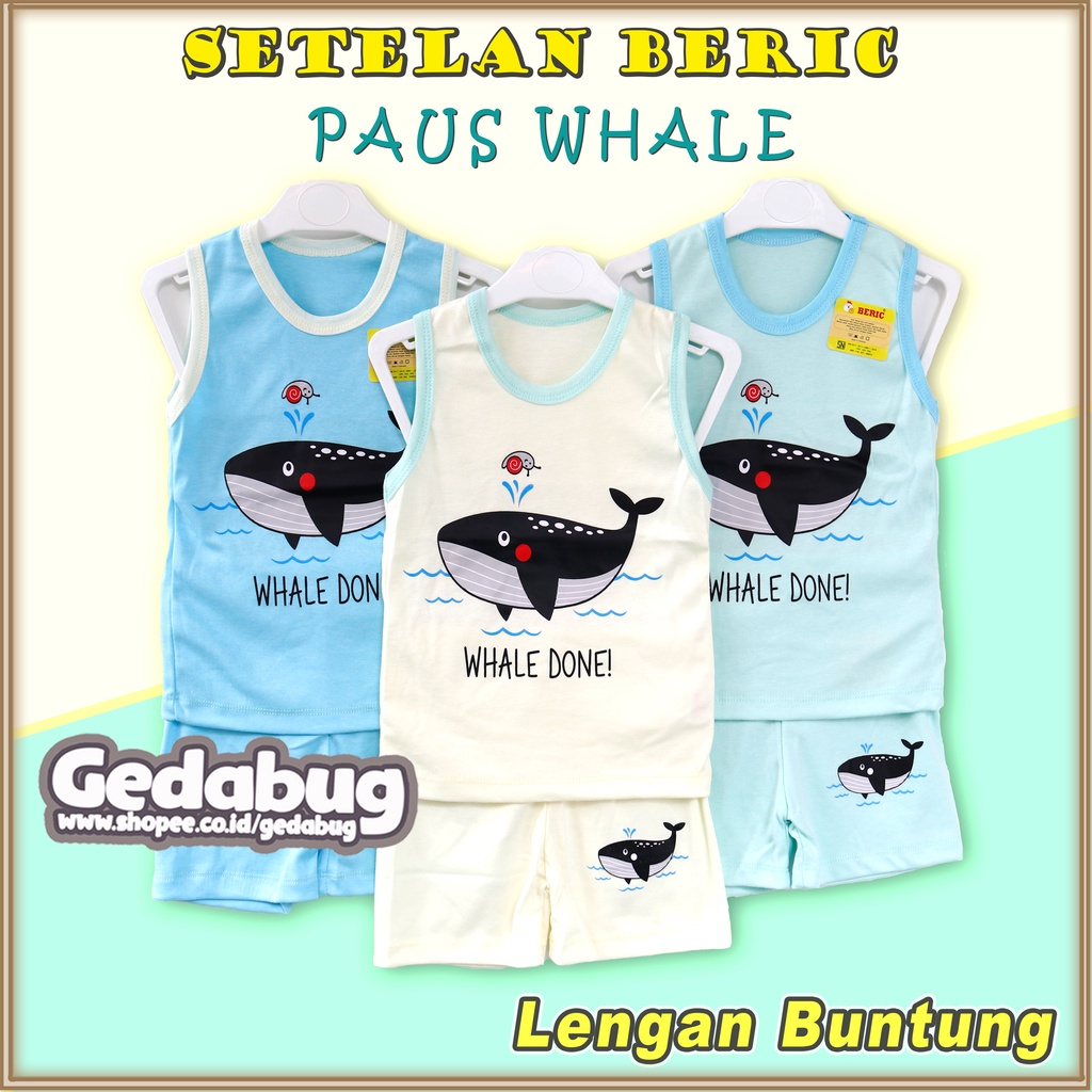 Setelan Oblong Buntung Anak Beric Paus Whale | Pakaian Bermain Anak Berkualitas