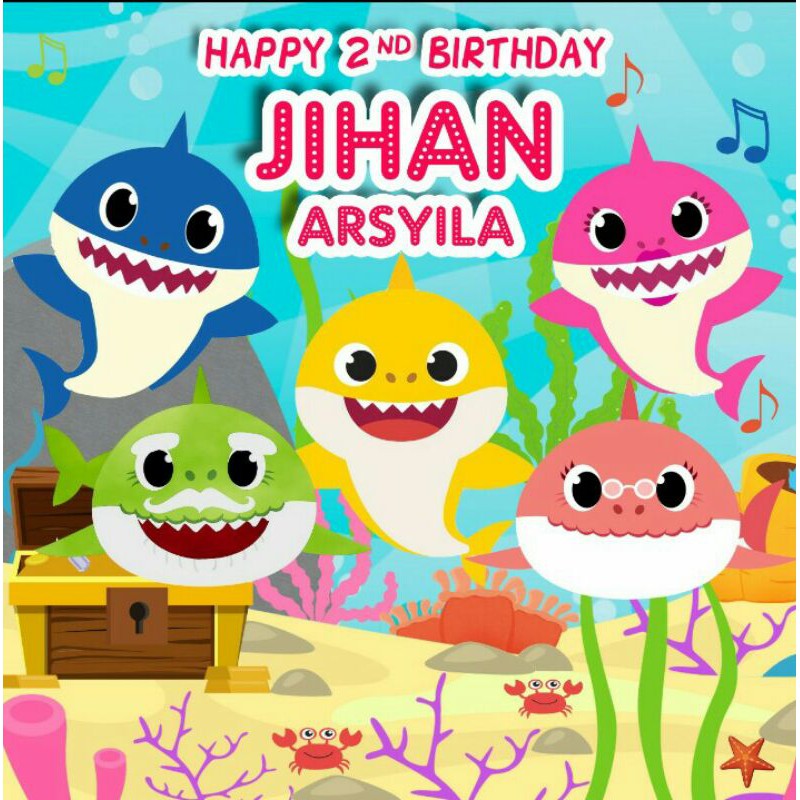 Backdrop Banner Spanduk Ulang tahun Baby Shark (Harga per meter)