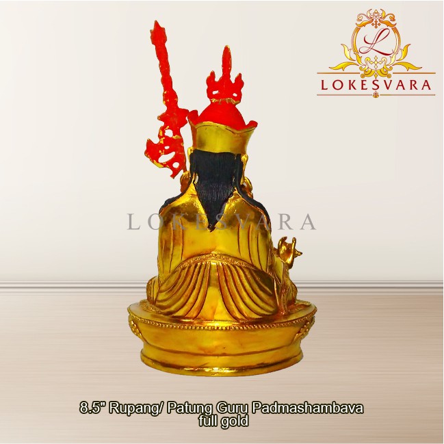 Patung Rupang Arca Logam Padmasambhava 8.5inch Full Gold