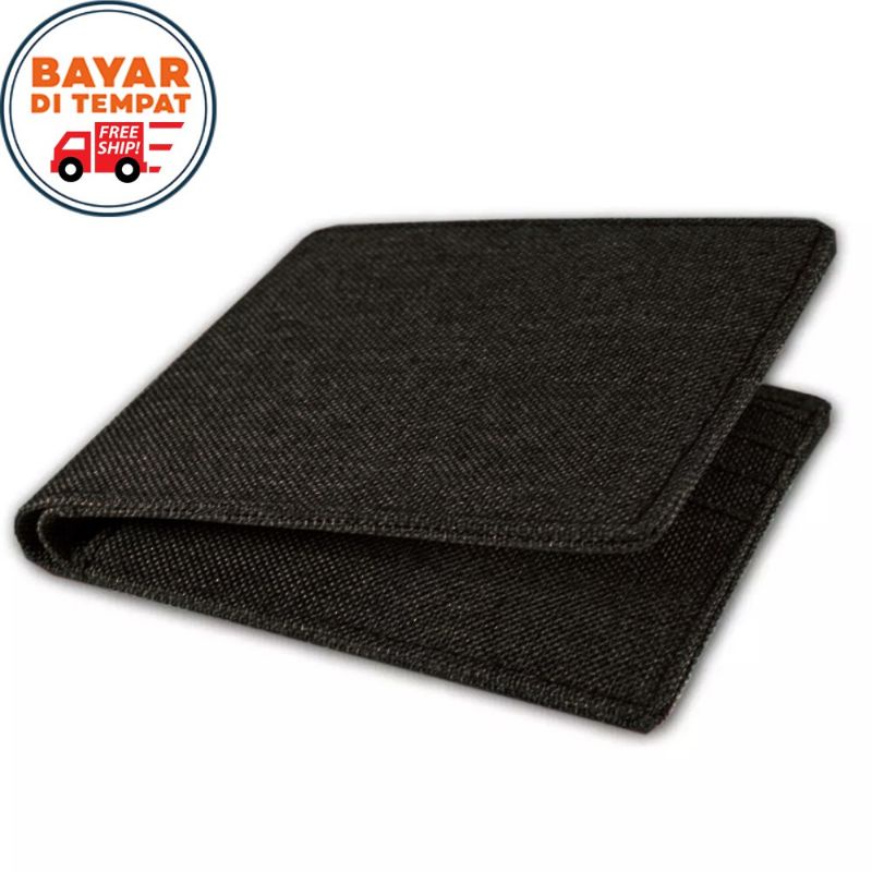 Dompet Pria Bahan Kanvas K500 Dompet Polos 3/4 Multicard - Black + BOX