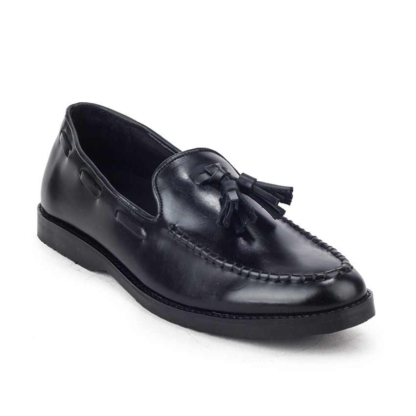 Porto Black | Sepatu Tanpa Tali Hitam Loafers Pria Casual Kerja Formal Kantor Laki | FORIND x Giant Flames