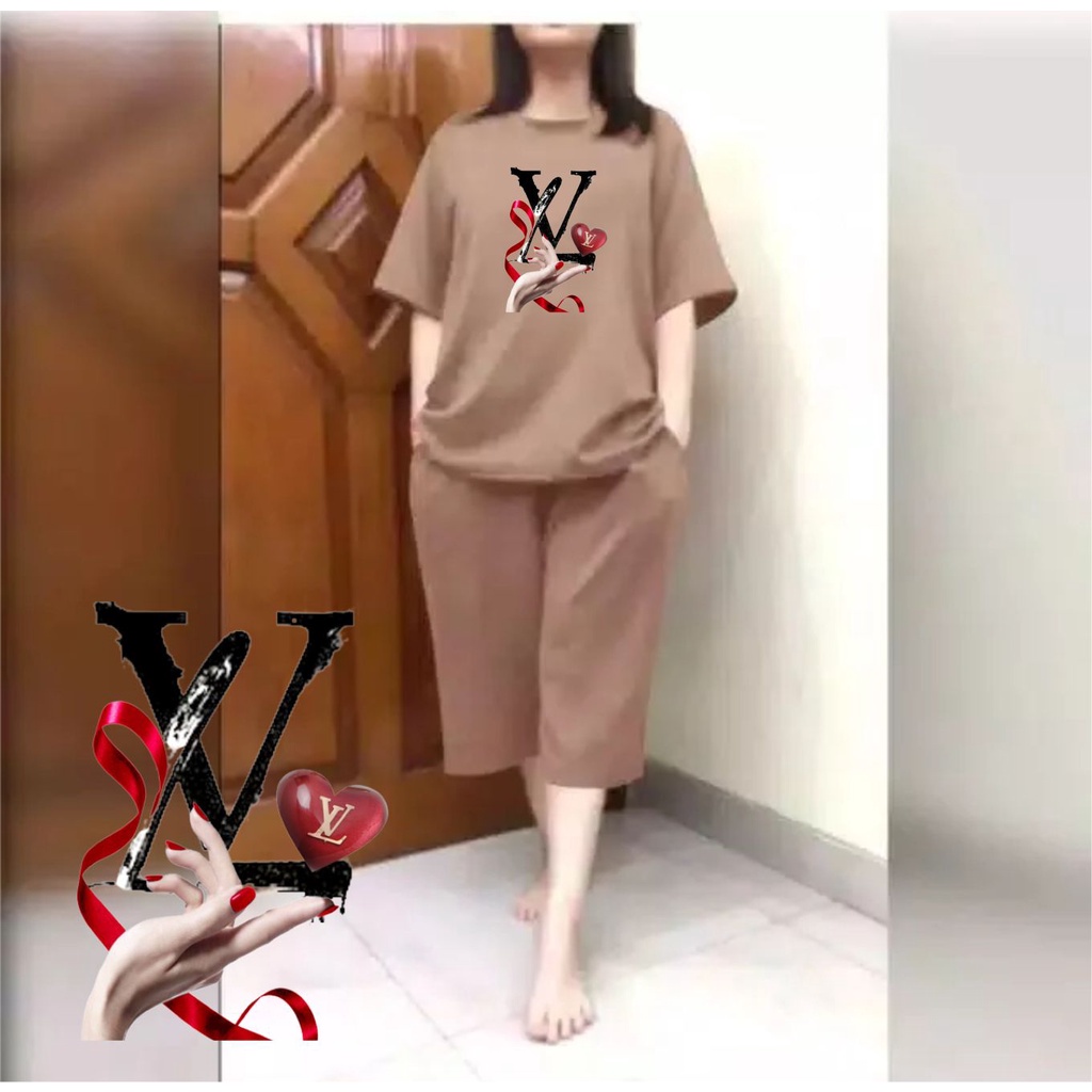 Setelan JUMBO Kulot Wanita Atasan Big Size LD 120 Motif Hand Love