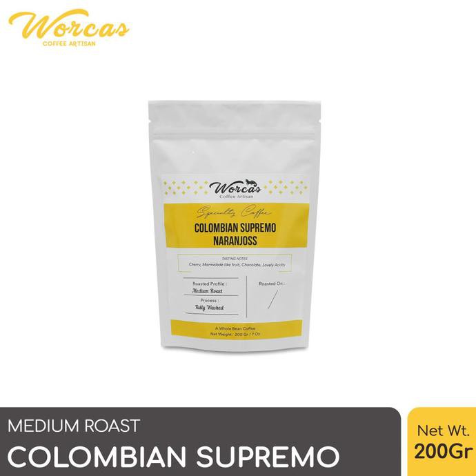 

Kopi- WORCAS Arabica Colombia Supremo 200gr - Medium Roasted Coffee - KOPI BIJI -Biji-Kopi.