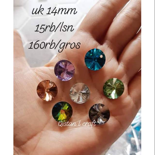 Crystal pendant bulat lobang 1 uk 10mm 12pcs mix