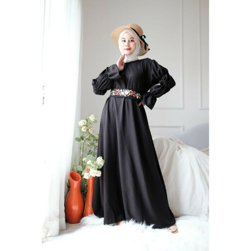 ARABIANA GAMIS BORDIR AZKA ARAB ZHEPY TURKI JETBLACK SAUDI DRESS MUSLIM FASHION MUSLIM baju muslimah
