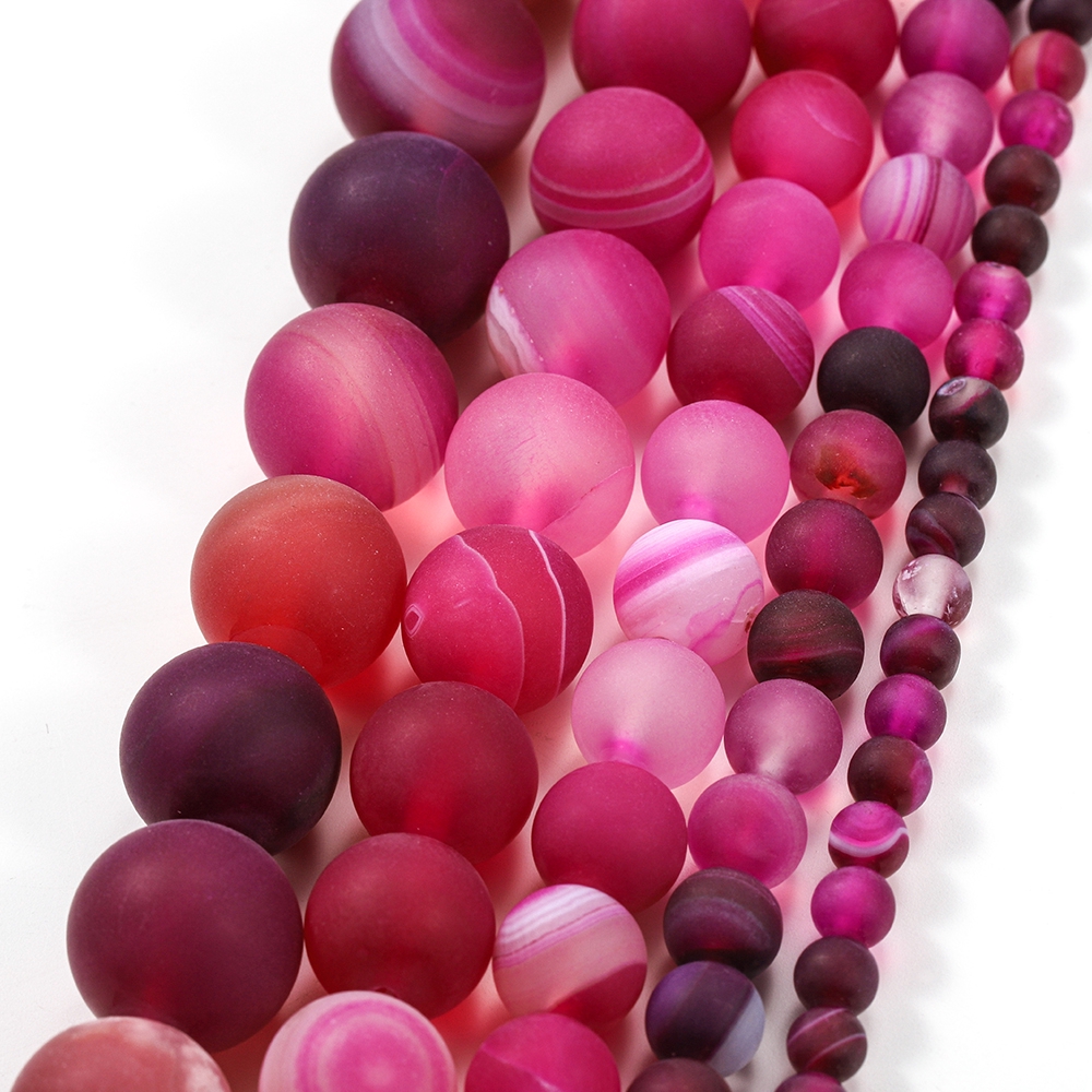 1strand/lot 4 6 8 10 12mm Rose Red Matt Natural Stone Stripe Agates Round Loose Beads For DIY Bracelet Jewelry Makings Supplies