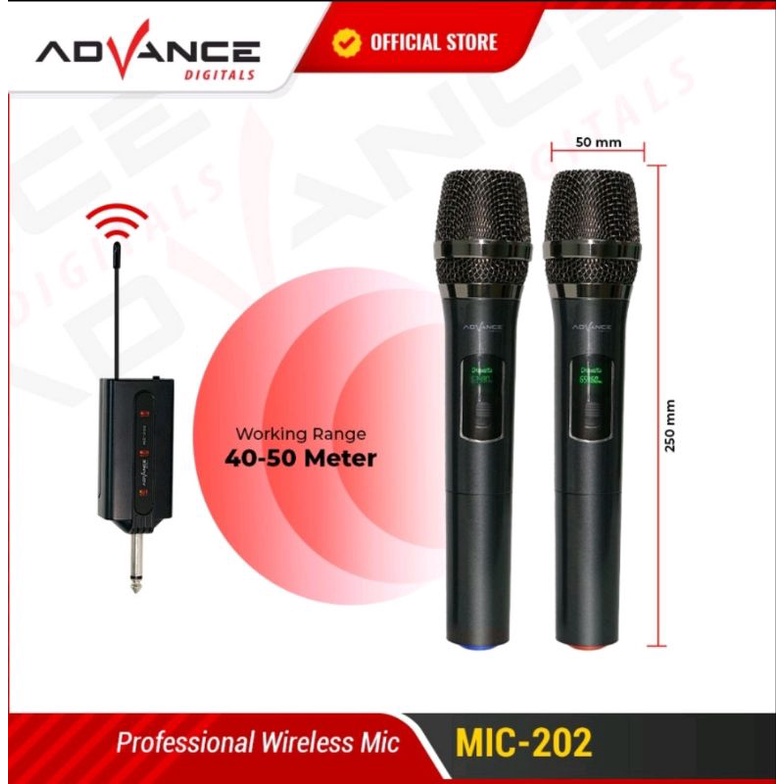 Advance MIC-202 Profesional 2 Mic Wireless Microphone Karoke Mic Duet