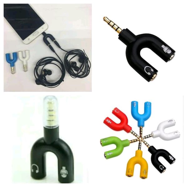 Audio Splitter U Shape 2in1 Jack 3.5mm to Dual Female Headset + Mic 2 Lubang Colokan Microphone hp