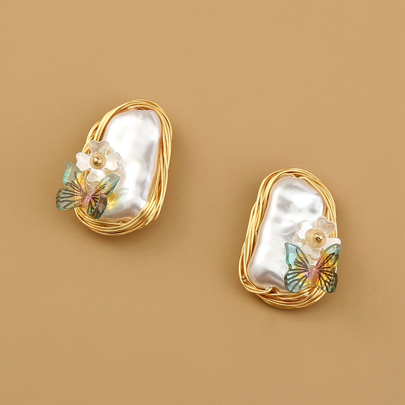 Fancyqube Huge South Sea Natural White Baroque Pearl Earrings Gold Dangle Butterfly Earrings Clips