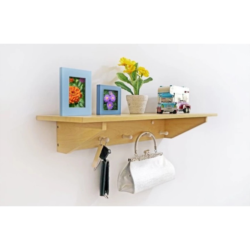 Rak Gantung Dinding 60x20x9cm - Ambalan Dekorasi Dinding 5 Hook Simple Ambalan Kayu