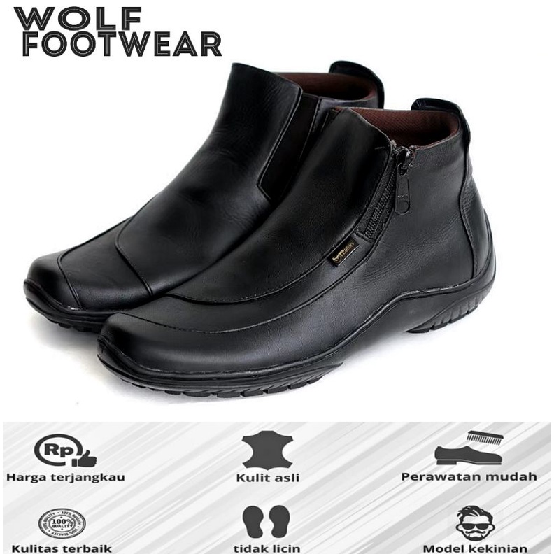 WOLF x CORRA 38 sd 44 Aloof Brozip Sepatu Boots Zipper Pria Sleting Original Kulit Asli1
