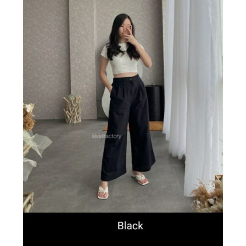 kulot linen highwaist premium bawahan wanita bahan katun linen polos kekinian terbaru viral