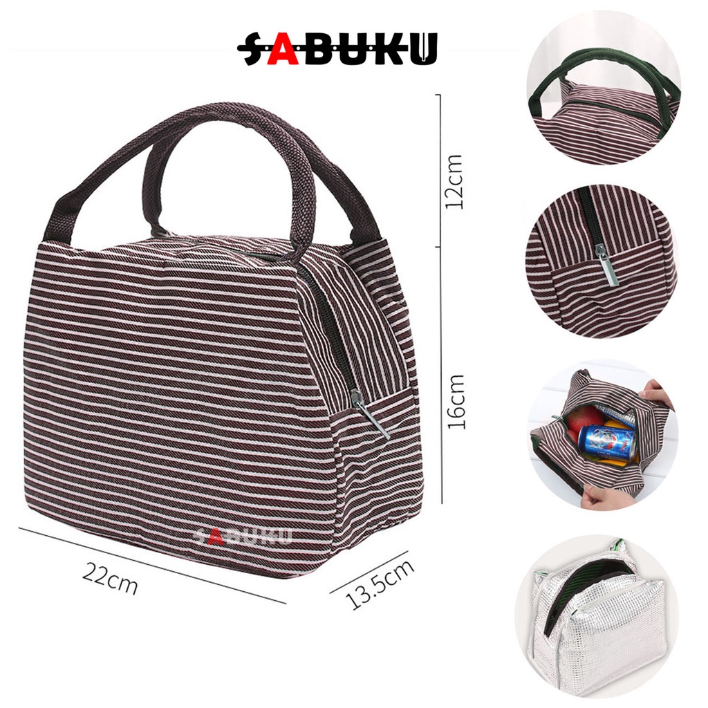 Tas Bekal Makan Model Resleting Cute Lunch Box Makanan Alumunium Kotak Makan Lunch Bag Kotak Stripe - 221