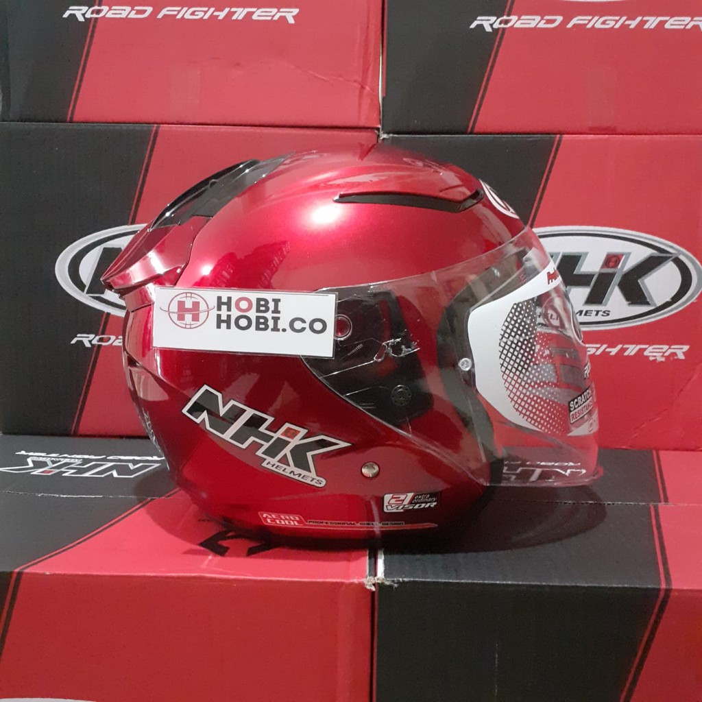 HELM NHK R1 SOLID RED MAROON DOUBLE VISOR HALF FACE | Shopee Indonesia