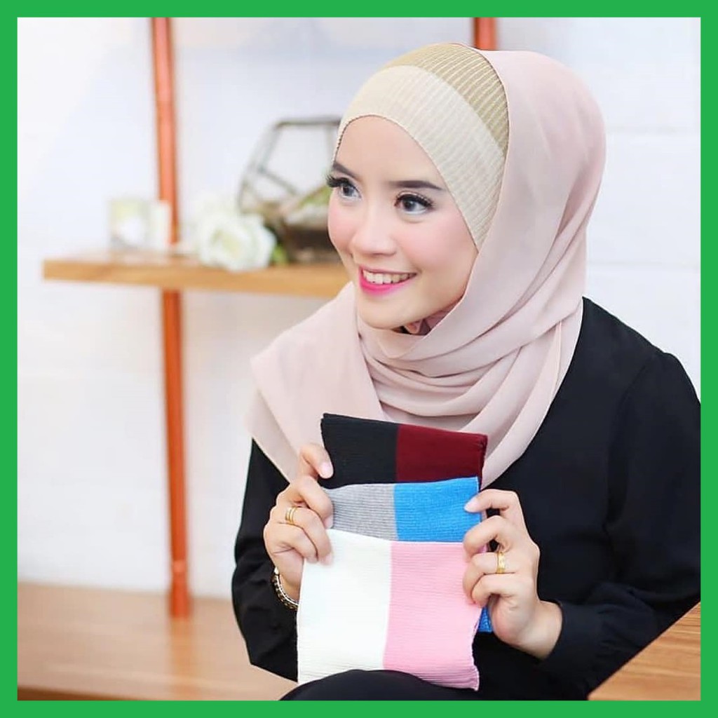 Bandana Rajut Dua Warna / Inner Rajut Polos Two Tone/ Daleman Hijab Rajut Anti Pusing 2 Warna Anpus