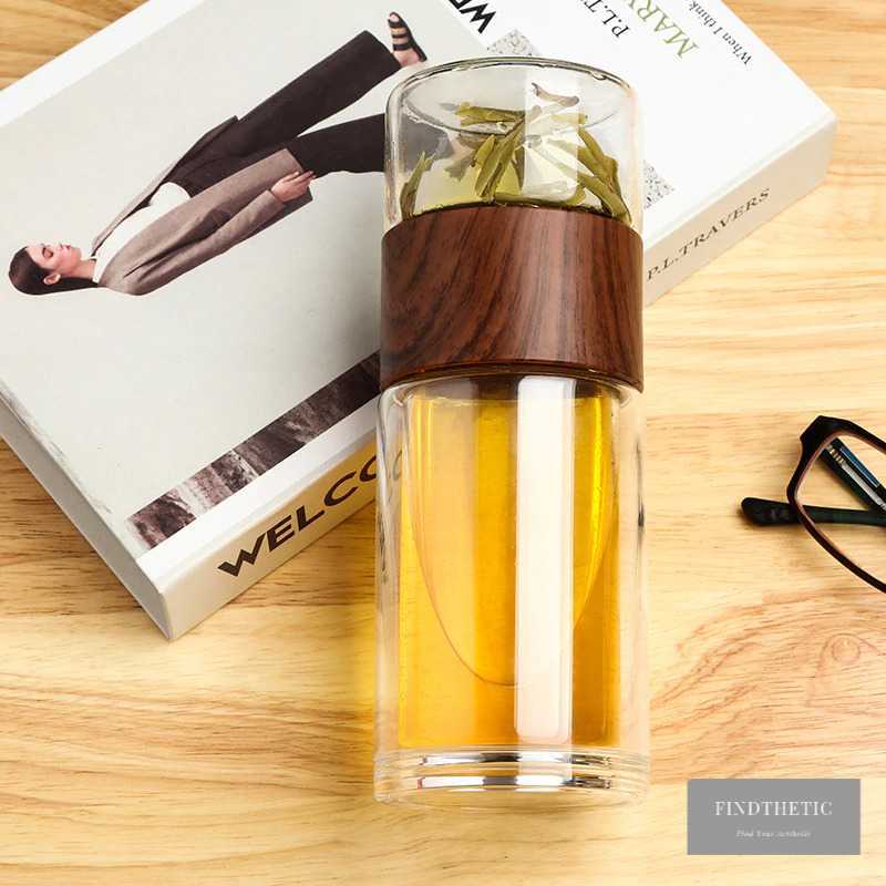 Botol Minum Lucu Unik Estetik dengan Penyaring Teh Double Wall 230ml