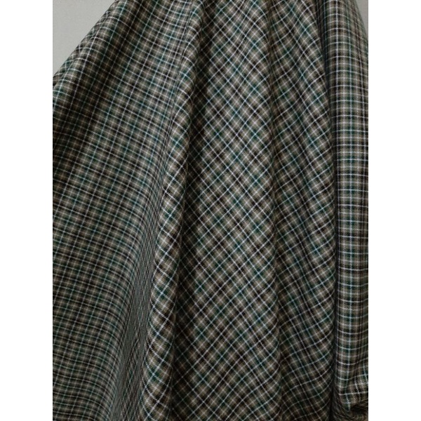 Jual Kain Kotak Semi Wool (Garis Hijau Olive dan Hijau Daun, Krem