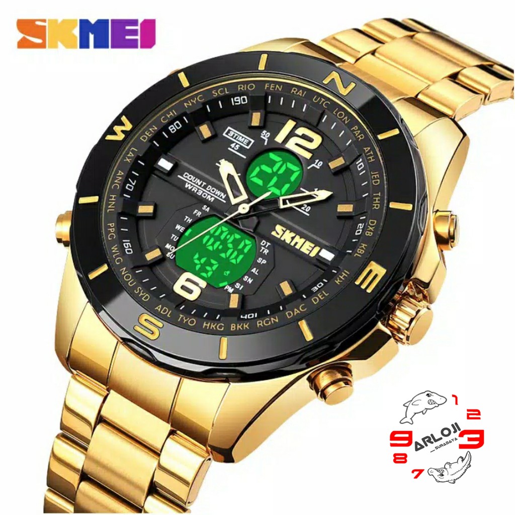 Arloji_Surabaya • Jam Tangan Pria SKMEI 1670 Original Dual Time Rantai Stainlees Steel