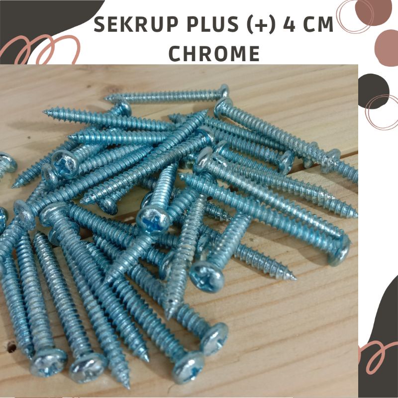 Sekrup kepala obeng plus + 4 cm warna chrome