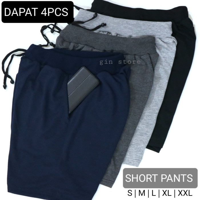 Celana Pendek DAPAT 4PCS - Celana Pendek Pria Wanita Polos / Boxer Celana Tidur Adem - S (M5O8) Cela