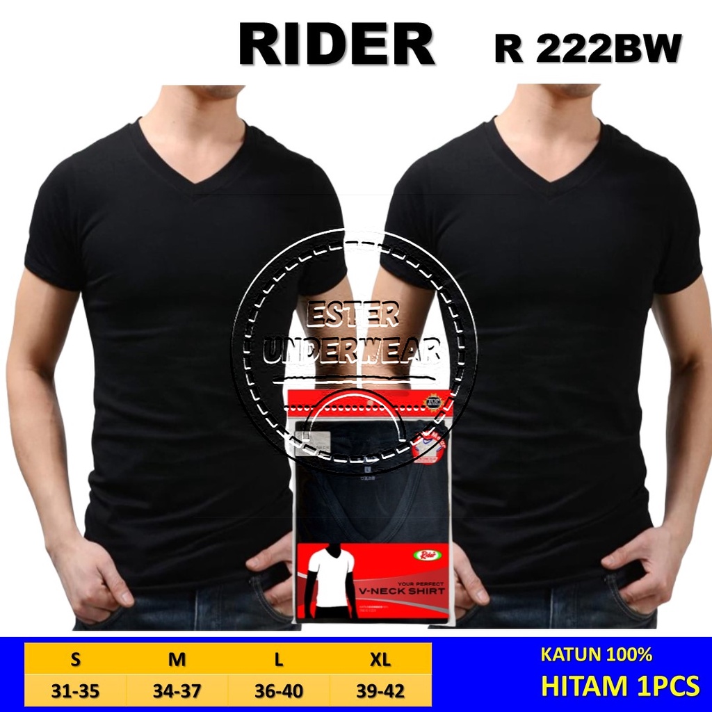 Kaos Dalam RIDER V-NECK R 222 BW HITAM ISI 1PCS