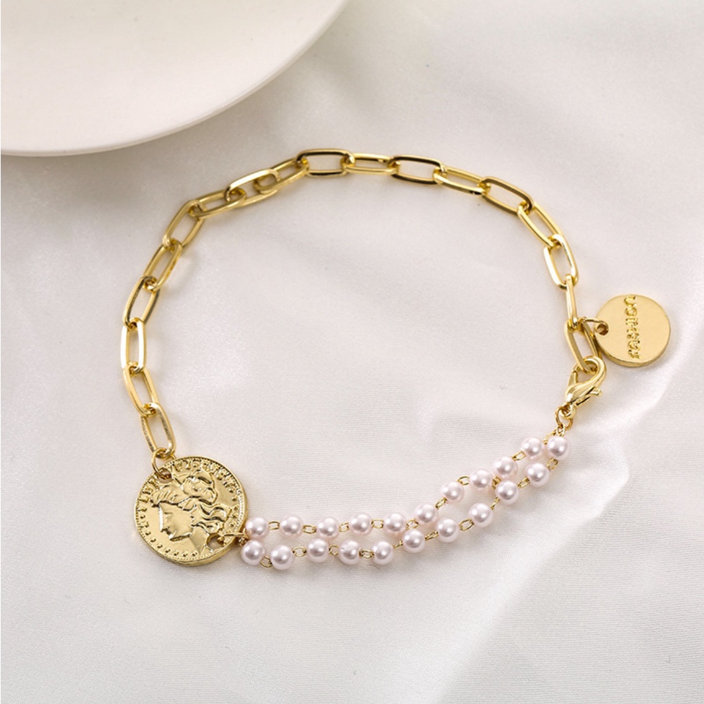 Gelang Wanita B3747 KOMBINASI Ranai Pearl Coin Korea Fashion Elegan Women Bracelet Jewelry Aksesoris Cewek