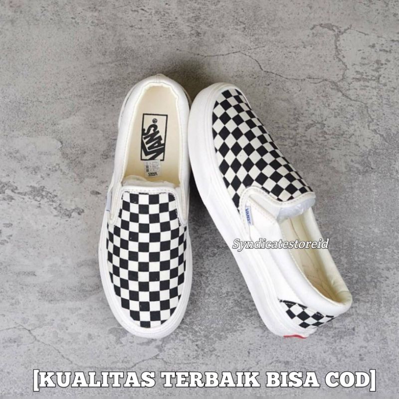 SEPATU VANS SLIP ON CHECKERBOARD OG 100% IMPORT PREMIUM BNIB Black White Sepatu vans sepatu catur slip on catur sepatu vans sneakers vans sepatu pria