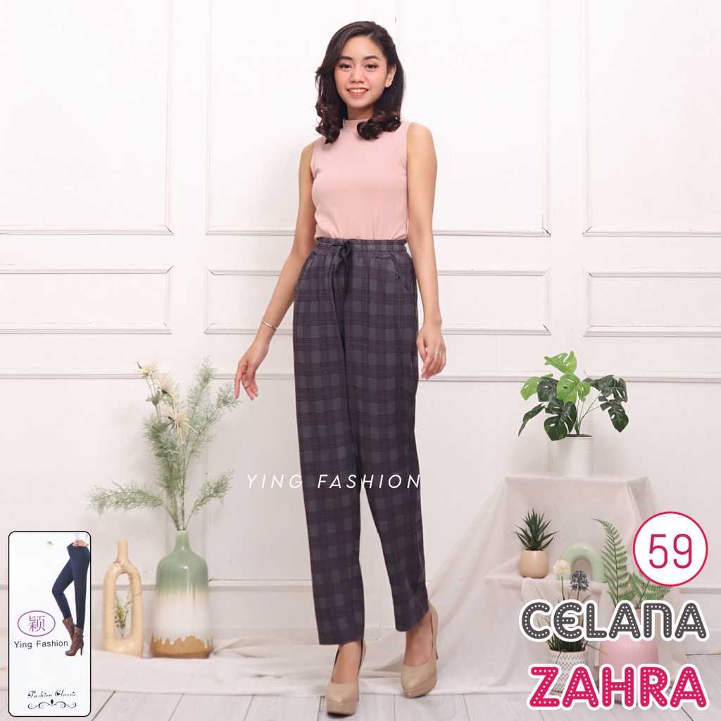 CELANA YING # 59 / Celana Wanita Gaya Korea / CELANA KERJA WANITA / CELANA SALUR BAHAN KARET / TARTAN PANTS / CELANA YING FASHION