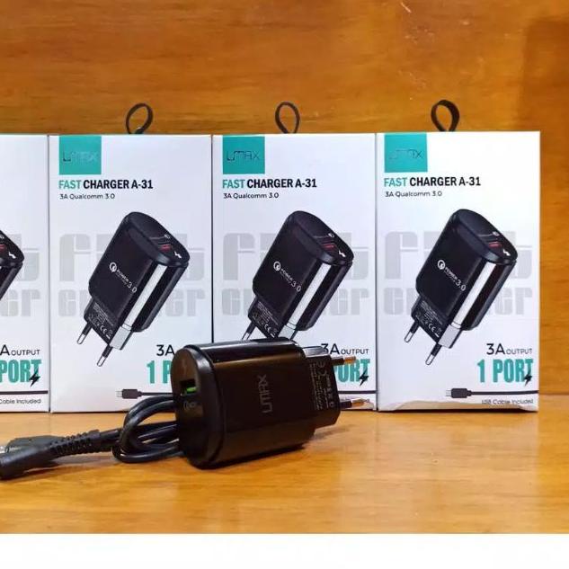 ☏ Charger UMAX A31 Charger UMAX Fast Charger A-31 3A Qualcomm 3.0 GARANSI ♜