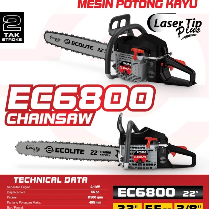 Gergaji Mesin Chainsaw Senso Sinso Ecolite EC6800 EC 6800 22 Inchi mc