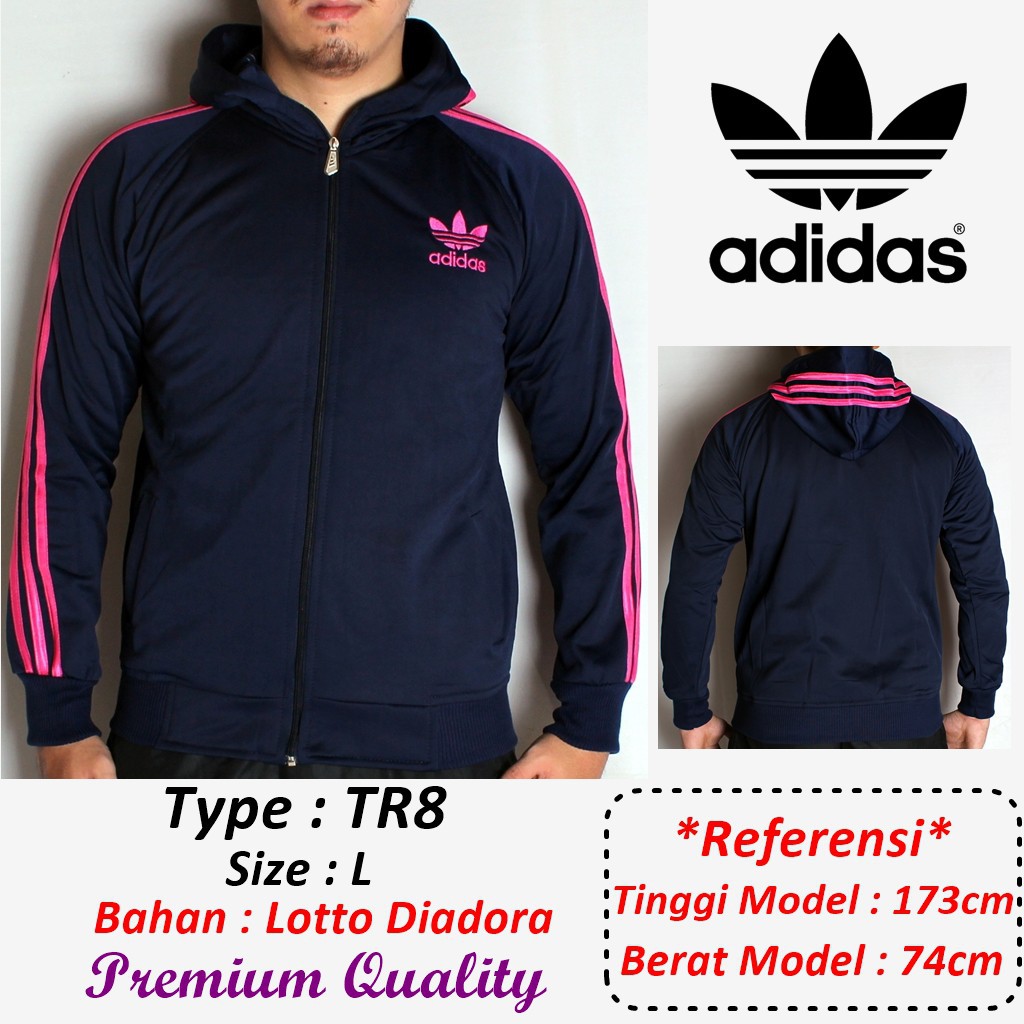 Jaket adidas tracktop hoodie navy pink biru dongker