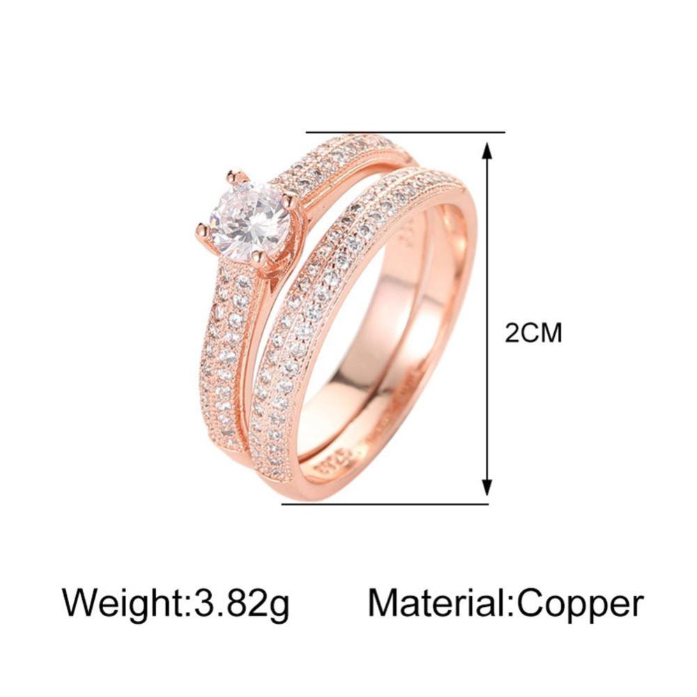 Timekey 2Pcs / Set Cincin Wanita Hias Zircon Gaya Klasik Untuk Pertunangan / Pernikahan A8K9