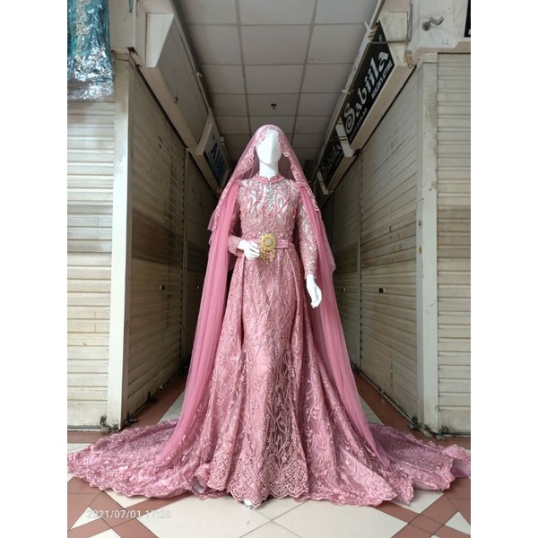 GAUN PENGANTIN SLIM BEREKOR MEWAH MODERN 2021