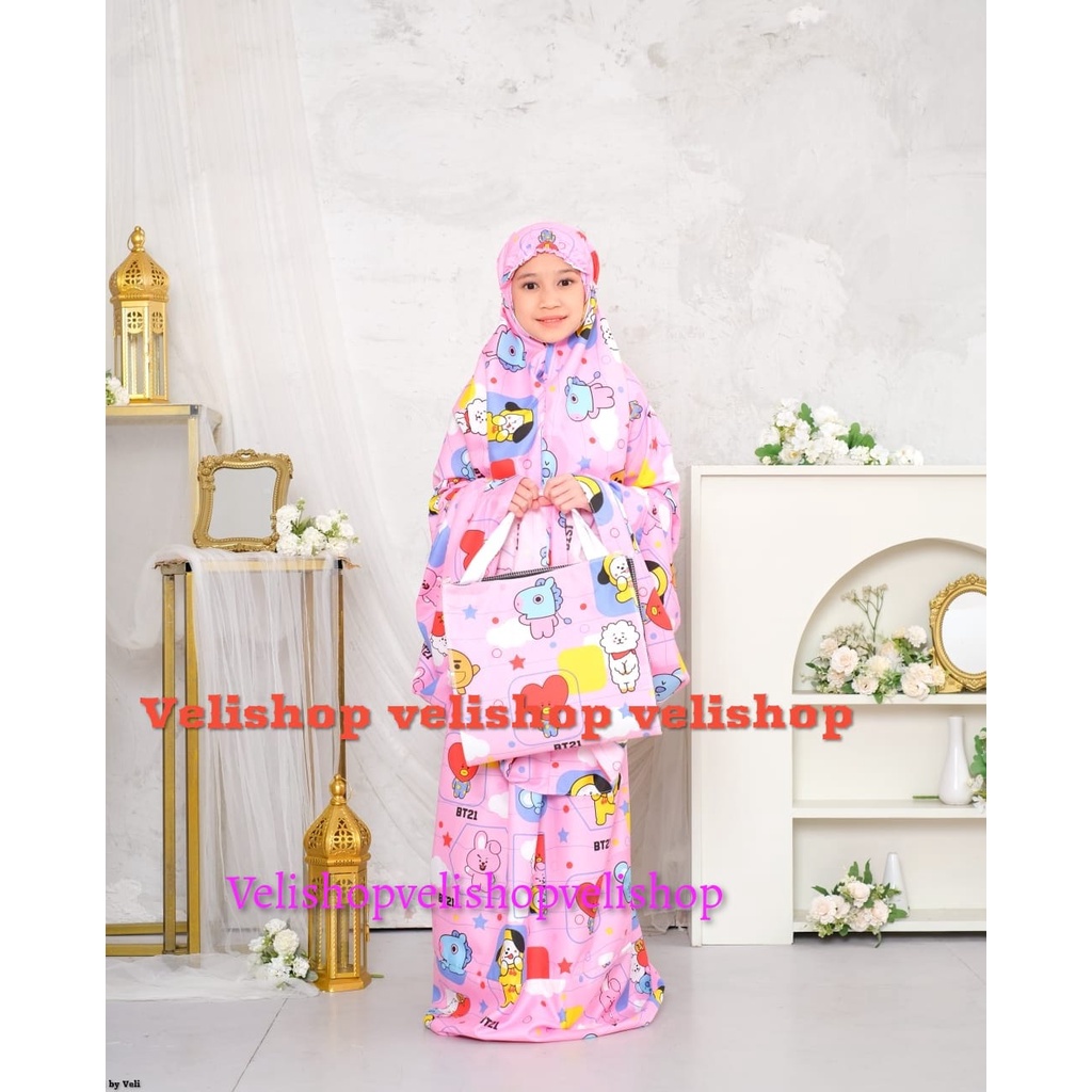 TERBARU MUKENA BTS + SAJADAHTELEKUNG ANAK FASHION TRENDY PERLENGKAPAN SHALAT BAJU MUSLIM FASHION ANA