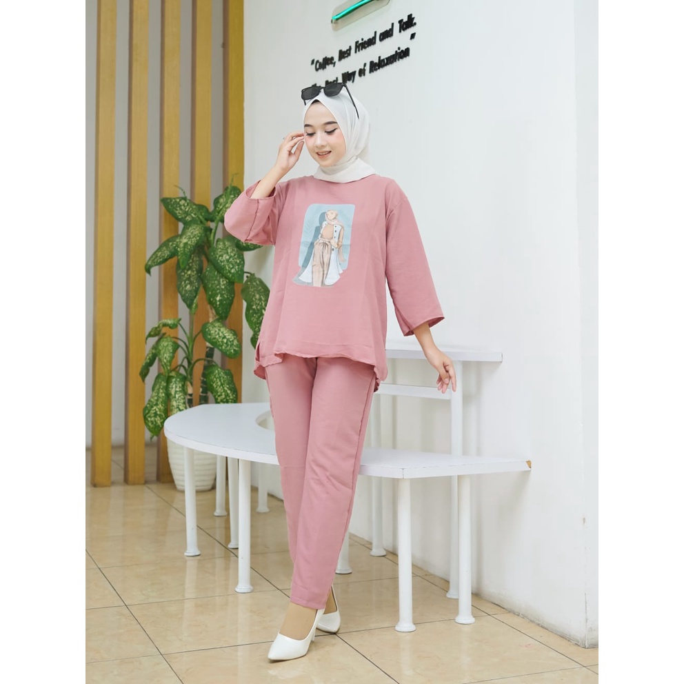 Julita Set Baju Wanita Setelan Jumbo Terbaru 2022/Setelan Muslim Wanita Terbaru Bahan Cringkle/Setelan Long Tunik Set/ Fashion Outfit set 2 In 1 Anti Kusut