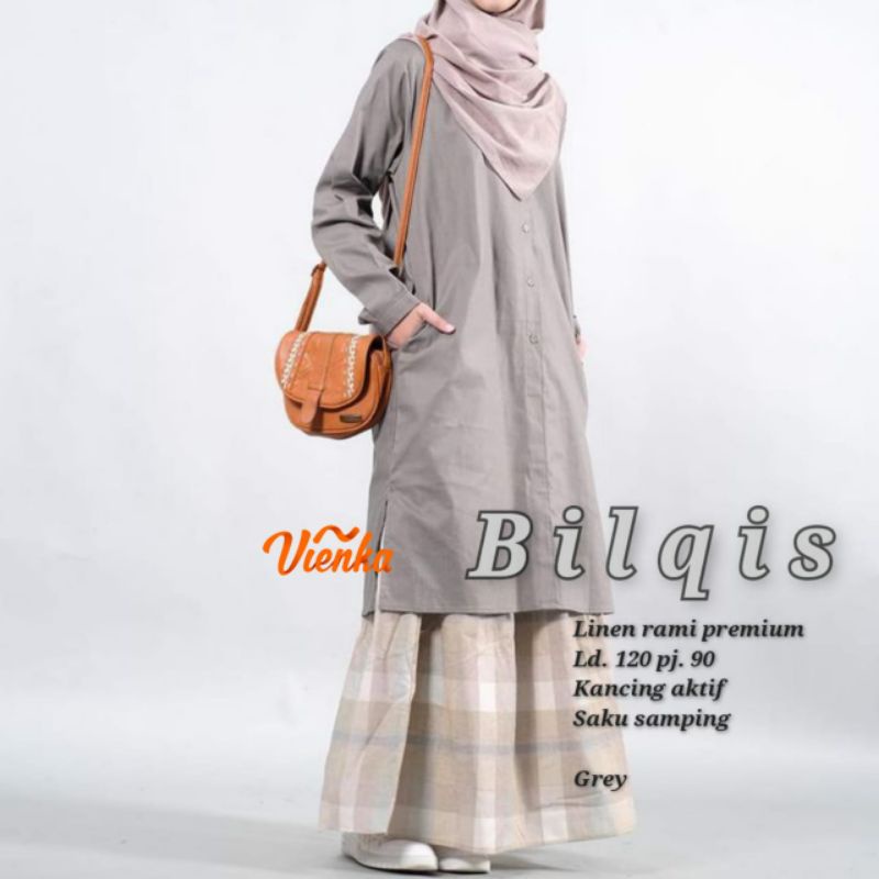 Bilqis long tunik katun linen jumbo ld 120 xxl
