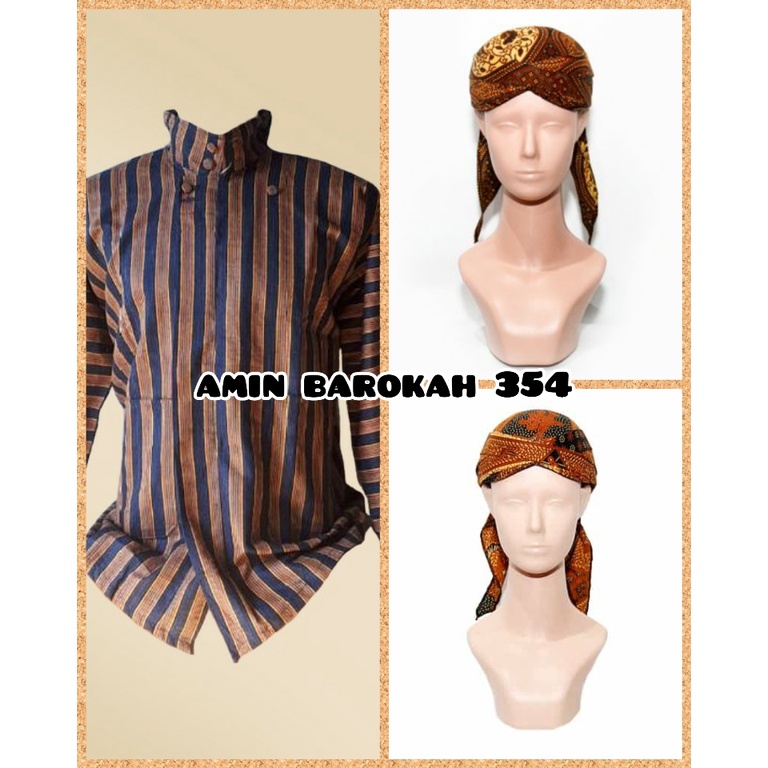 COD...!!! Baju Surjan Lurik + Blangkon Solo Batik Sliwir - Ukuran Dewasa #Adat #Jawa #Tradisional