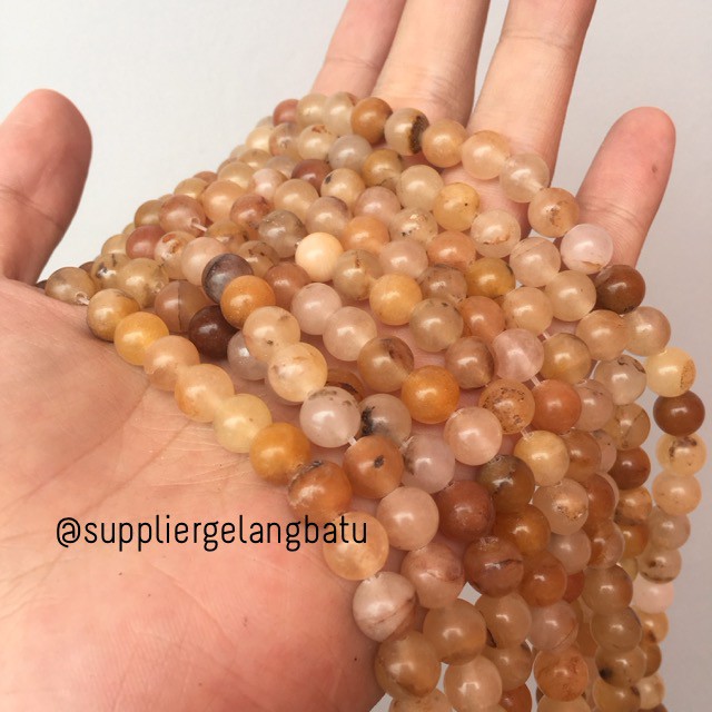 bahan rough jade giok kuning doff matte agate bongkah 8mm aksesoris bongkah batu aksesoris alam asli