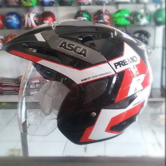 HELM ASCA PREMIO HALF FACE #REDBLACKWHITE, 2 VISOR MANUAL