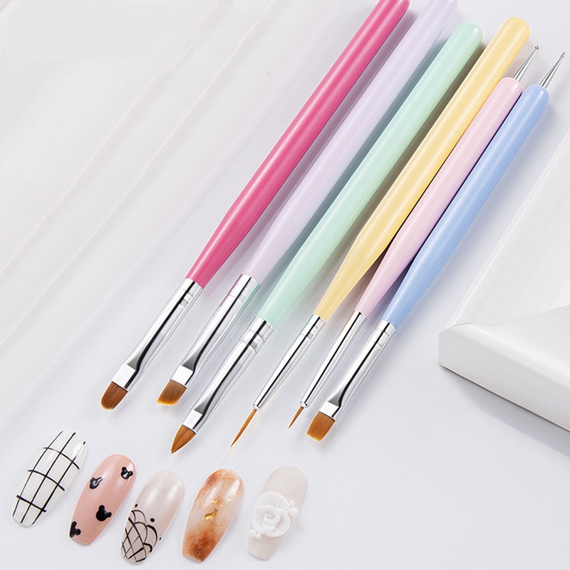 1pc Brush Pen Gambar Nail Art Akrilik Gagang Kayu Untuk DIY Manicure