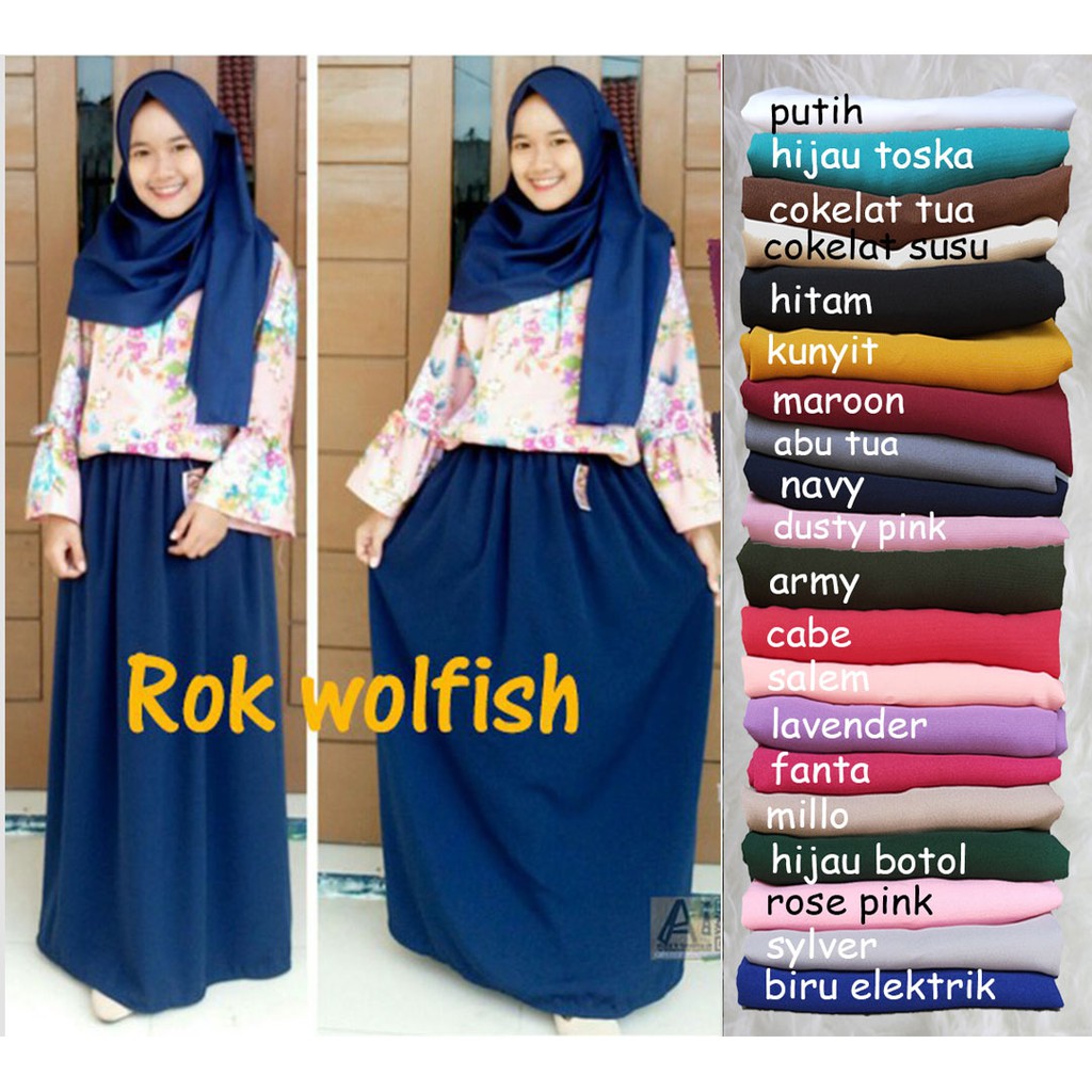 ROK POLOS SKIRT PANJANG MOSCREPE PREMIUM BEST SELLER!!!