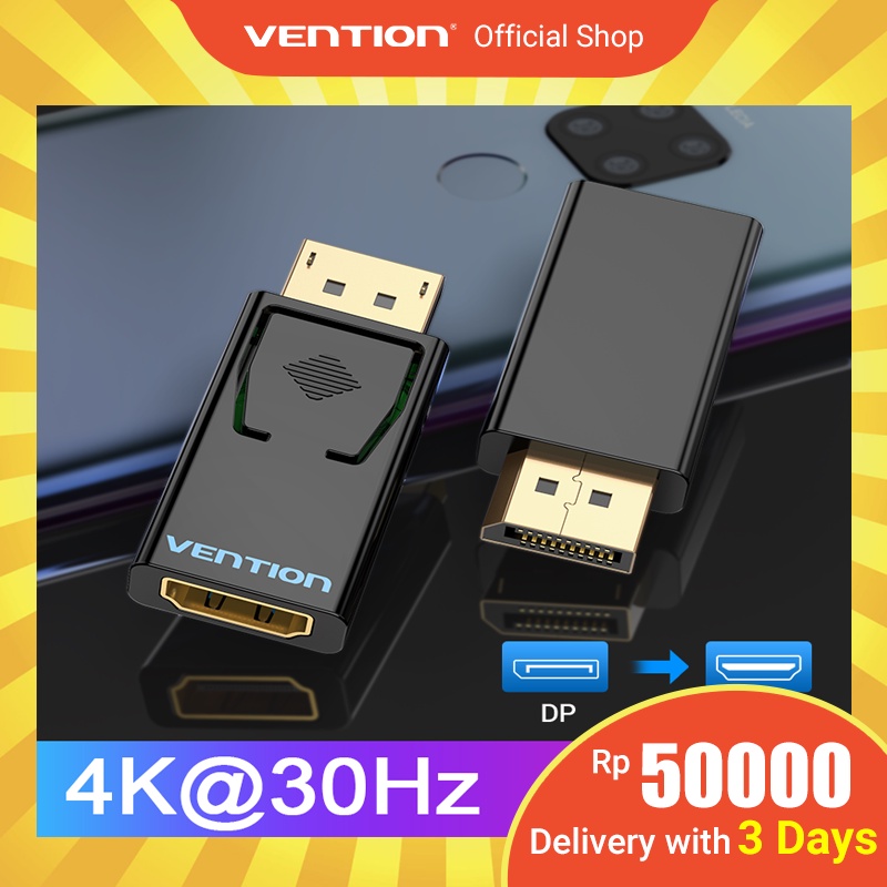 Vention Adapter Konverter Display Port Dp Ke Hdmi 4k Male Ke Hdmi Female Lapis Emas Untuk Pc / Laptop