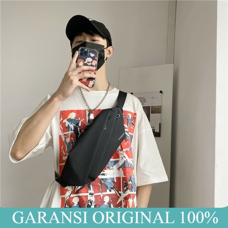 Tas Selempang Pria Haoshuai 1100-27 Waistbag Pria Bahan Premium Waterproof Waist Bag Wanita
