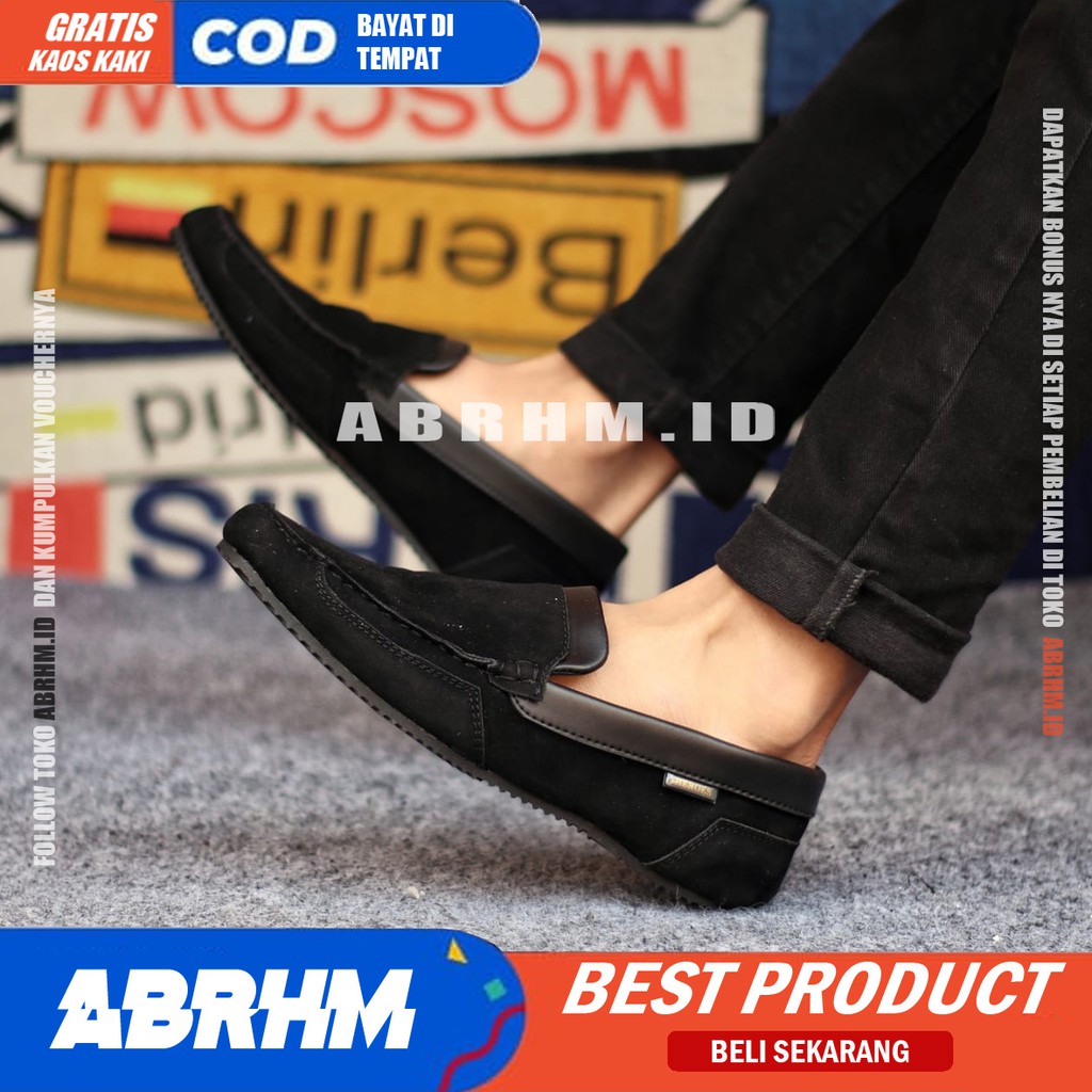 ABRHM Sepatu Casual Slip On Hitam Kerja Pria