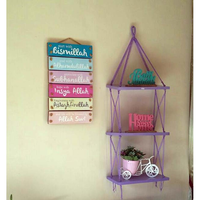 (paket hemat) rak dinding 3 susun, walldecor bismilah, baitijannati, home sweet home standing