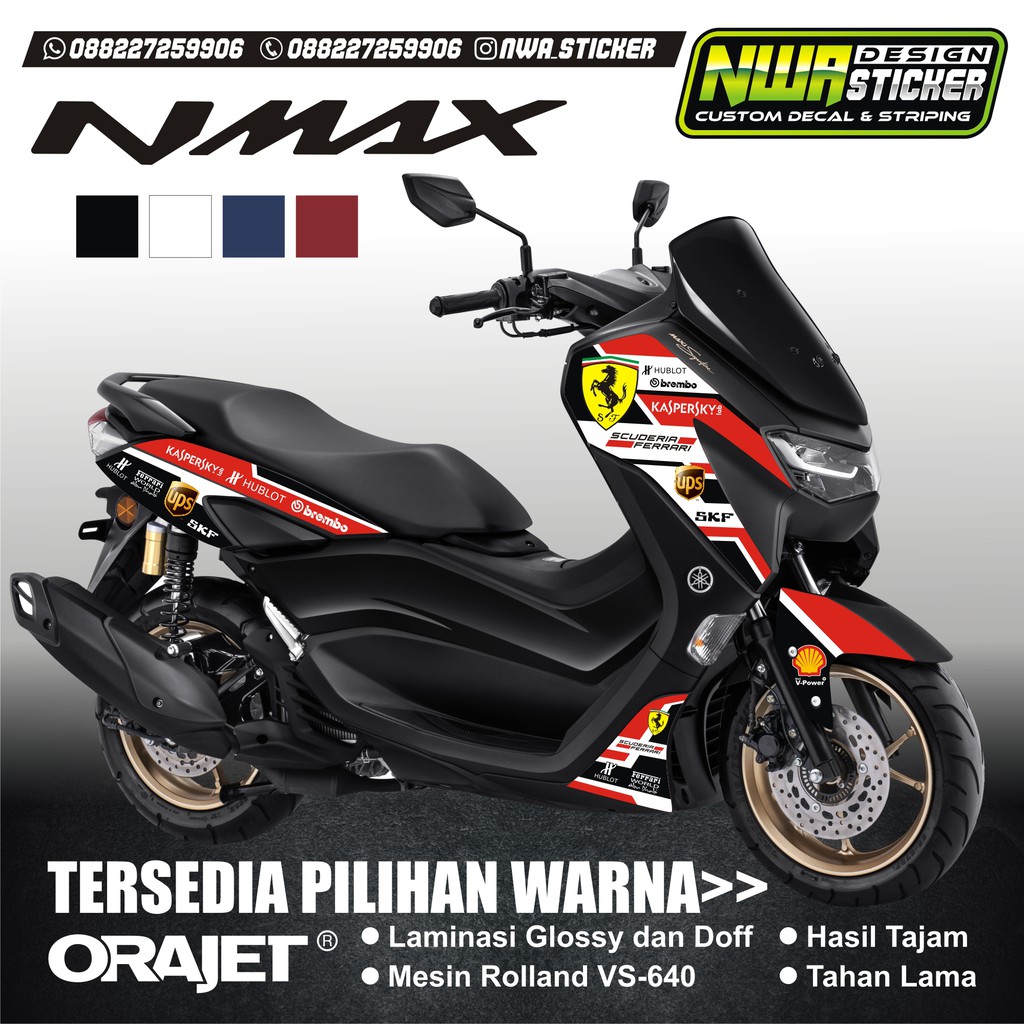 STRIPING YAMAHA NMAX 2020 MODEL FERARRI WARNA HITAM BIRU, MERAH, PUTIH STIKER NMAX ALL VARIAN
