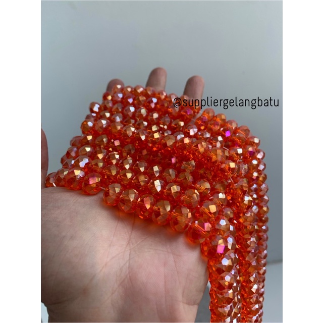 Crystal Ceko transparan 12mm ORANGE bening OREN manik donat kristal bahan kalung gelang anting strap mask kerajinan tangan craft citayam fashion week etink vintage elegan bali manik crystal