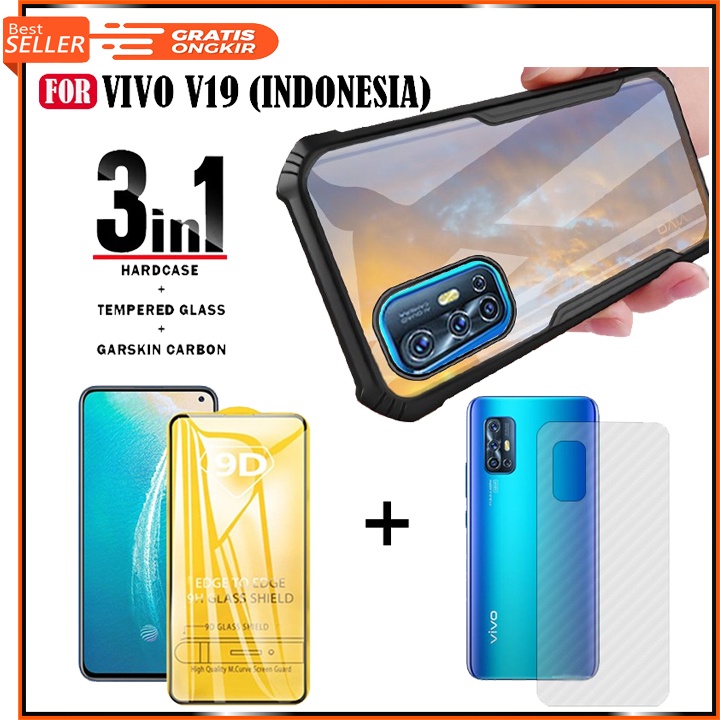 Paket 3 in 1 Vivo V19 (Indonesia) Hardcase Xundd  + Anti Gores Kaca Tempered Glass + Garskin