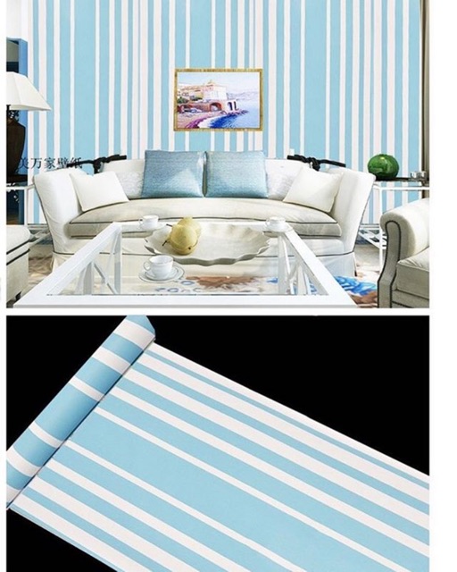 Wallpaper Dinding / Wallpaper Sticker GARIS BIRU PUTIH